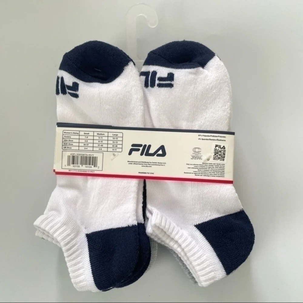Fila women’s no show socks 6 pairs size 4-10 white gray blue red
